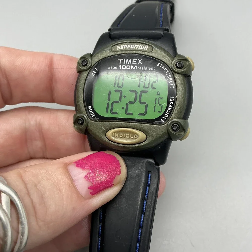 Timex Expedition Indiglo Mens Watch 39mm Digital Black Green WR 100M Timerr